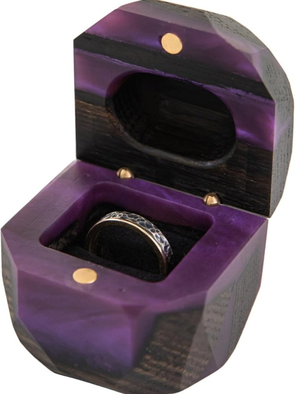 Handmade Purple Engagement Ring Box | Unique Wood Proposal Ring Holder